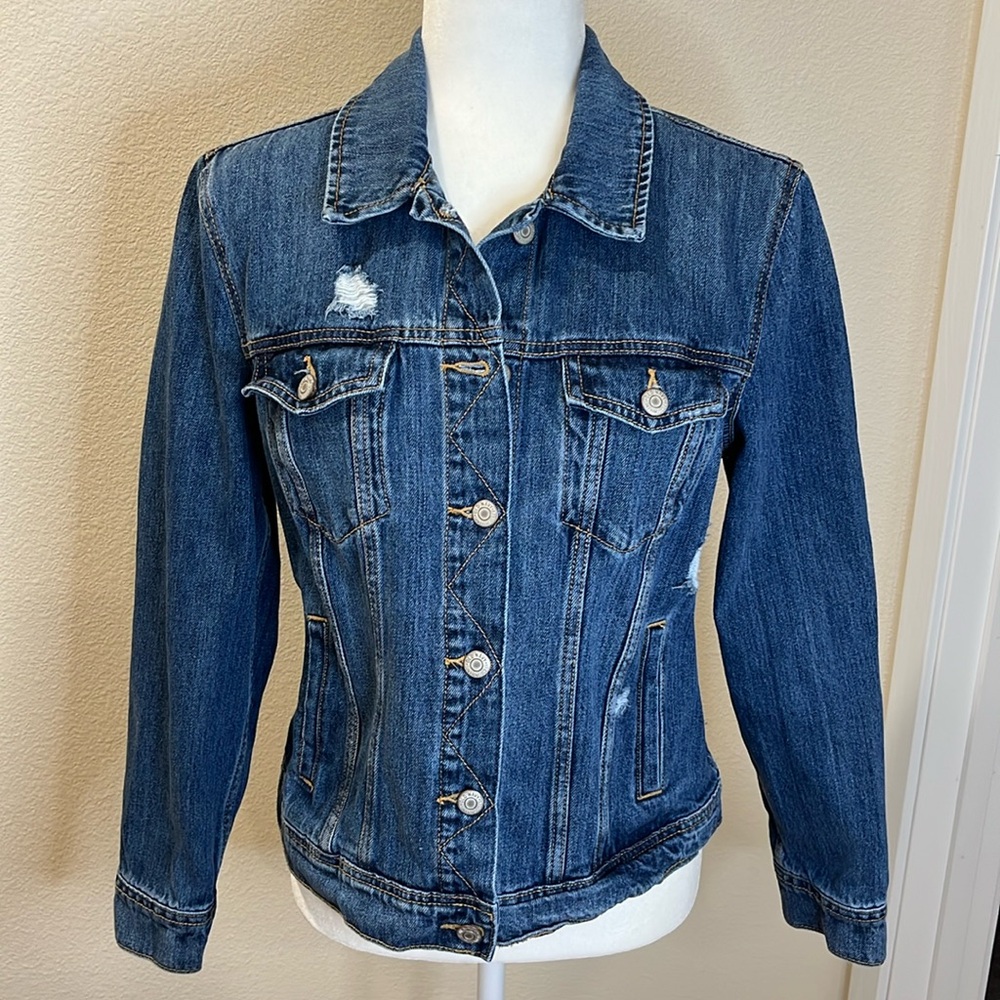 Old Navy Denim Jean Jacket Distressed 100% Cotton